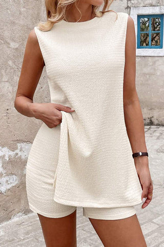 Fashion Split Side Solid Color Two Piece Set