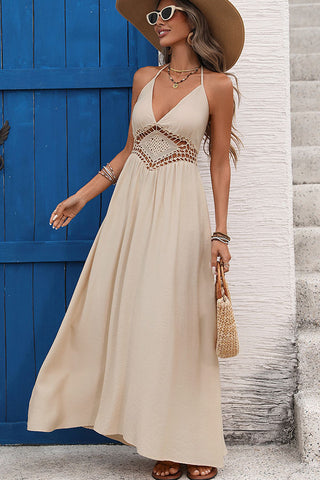 Fashion Solid Color V Neck Casual Maxi Dress