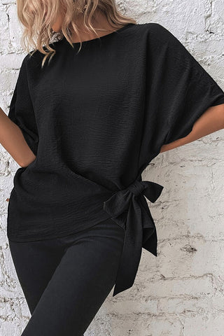 Fashion Lace Up Side Solid Color Casual Tops