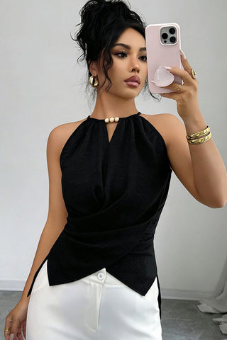 Fashion Criss Cross Solid Color Casual Tops