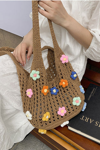Colorful Flower Design Hollow Weave Bag