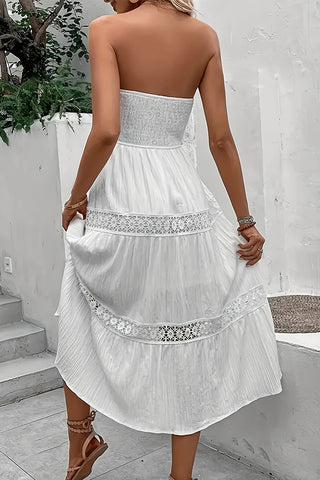 Fashion Bandeau Smocked Solid Midi Dress