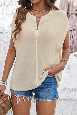 Fashion Zipper Solid Color Casual Tops