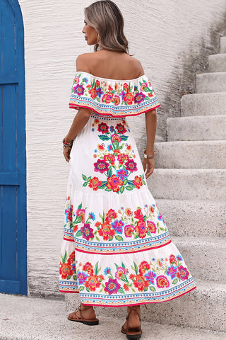 Off The Shoulder Floral Print Maxi Dress