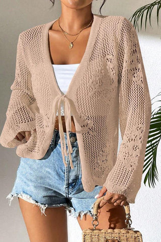 Fashion Hollow Lace Up Front Casual Knitting Tops