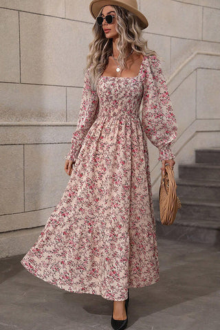 Fashion Smocked Chest Long Sleeve Casual Dress