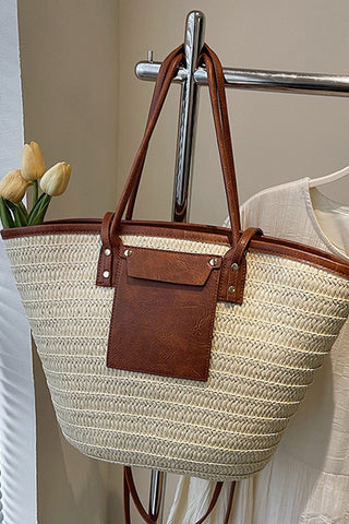 Fashion Color Block  Weave Handbag