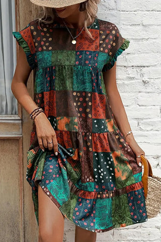 Fashion Patchwork Ruffle Casual Dress