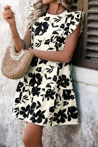 Fashion Ruffle Sleeve Floral Print Casual Dress