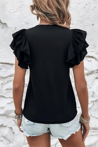 Fashion Layered Sleeve Solid Color Casual Tops