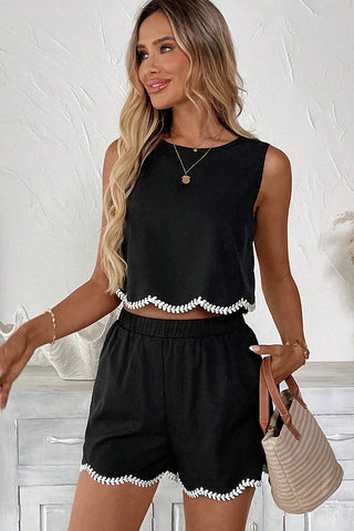 White Trim Color Block Two Piece Set
