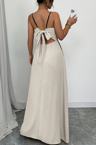 Color Block Slim Bow Back Maxi Dress