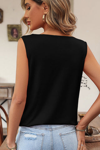 Black Square Neck Solid Color Sleeveless Casual Tops