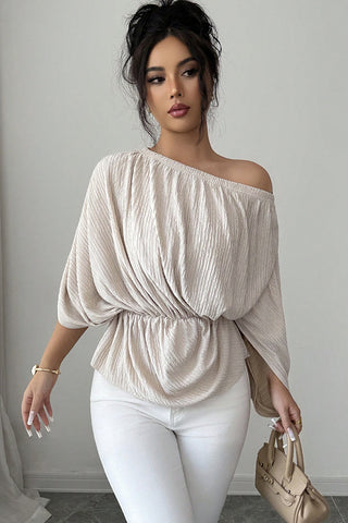 Off The Shoulder Solid Color Drawstring Waist Casual Tops