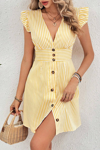 Fashion Stripe Print Button Casual Mini Dress