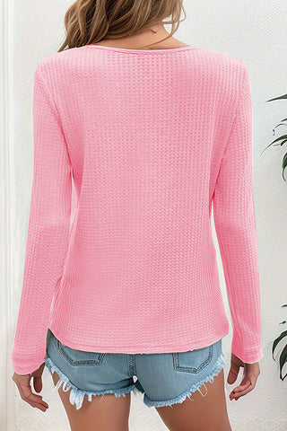 Fashion Button V Neck Solid Casual Tops