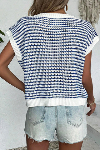 Stripe Print Color Block Casual Tops