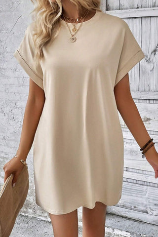Solid Color Round Neck Casual Dress