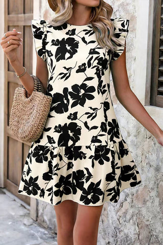 Fashion Ruffle Sleeve Floral Print Casual Dress