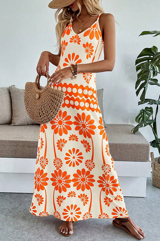 Fashion Floral Print V Neck Maxi Dress