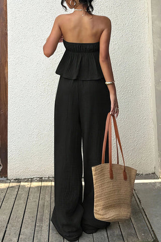 Bandeau Fashion Solid Color Casual Two Piece Set