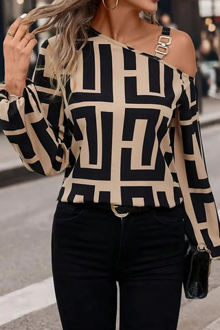 Geometric Printed Long Sleeve Casual Tops