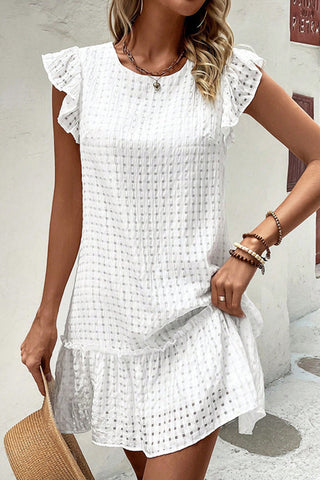 Ruffle Solid Color Round Neck Mini Dress