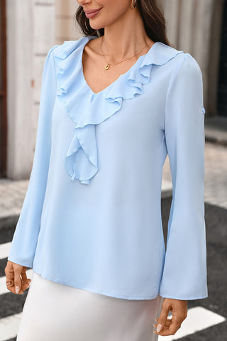 Double Layered Ruffle Solid Color Causal Tops