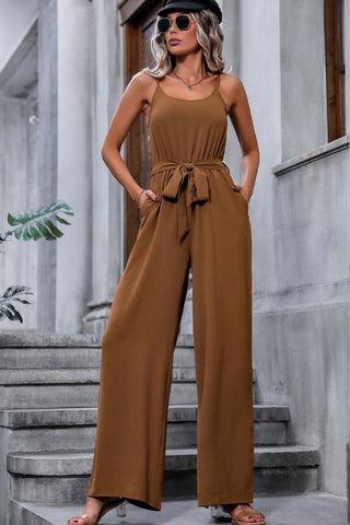 Fashion Knot Waist Solid Color Casual Jumpsuits
