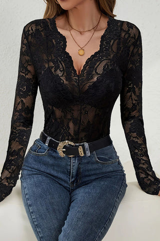 Fashion Lace V Neck Casual Tops