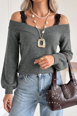Lace Patchwork Long Sleeve Casual Tops