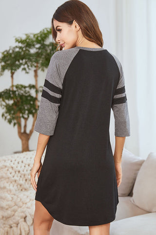 Fashion Round Neck Color Block Casual Nightdress