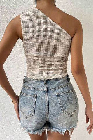 One Shoulder Solid Color Casual Tops