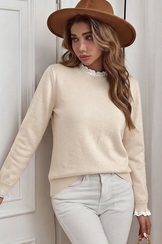 Lace Patchwork Long Sleeve Casual Tops
