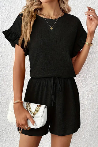 Ruffle Sleeve Round Neck Casual Two Piece Set