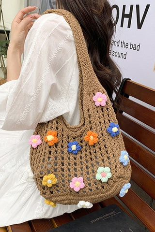 Colorful Flower Design Hollow Weave Bag