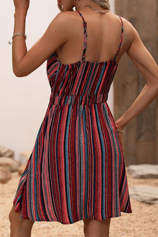 Fashion Colorful Stripe High Waist Mini Dress