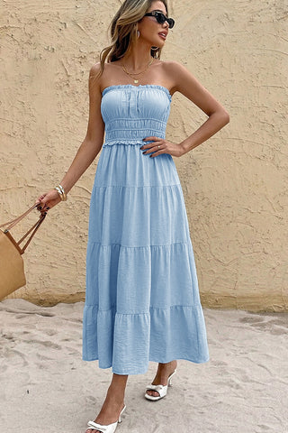 smocked bandeau dress Bandeau Smocked Bust Solid Color Maxi Dress – Beachsissi