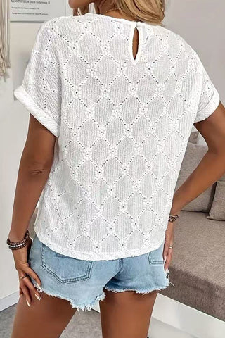 Fashion Hollow Patchwork Round Neck Casual Tops