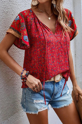 Fashion V Neck Printed Casual Tops