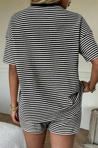 Fashion Stripe Round Neck Two Piece Set