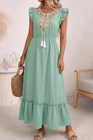 Fashion Bohemia Print Ruffle Casual Maxi Dress