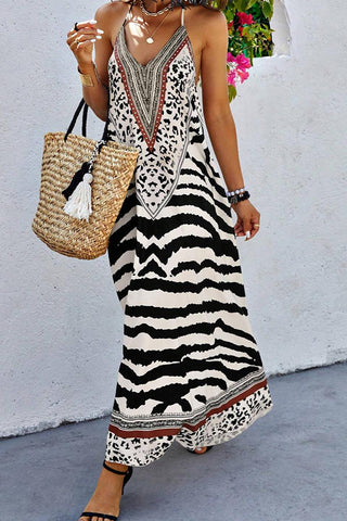 V Neck Animal Print Casual Maxi Dress
