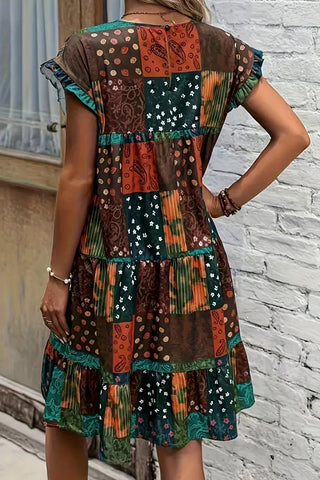 Fashion Patchwork Ruffle Casual Dress