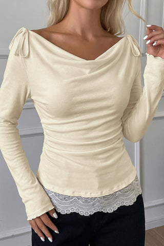 Fashion Lace Patchwork Drawstring Tops