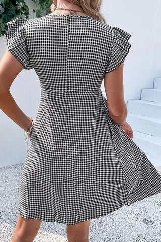 Fashion Square Neck Plaid Print Casual Dress