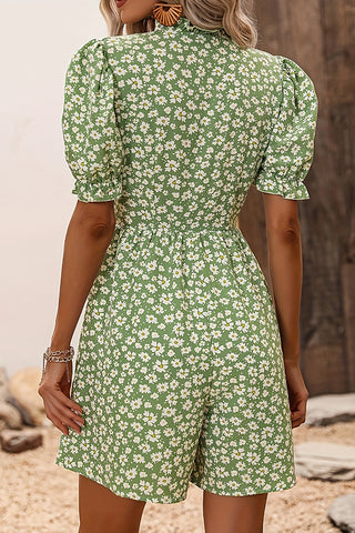 Floral Print Short Sleeve Slim Rompers