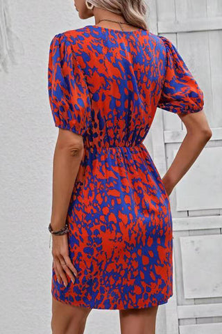 Leopard Deep V Neck High Waist Mini Dress
