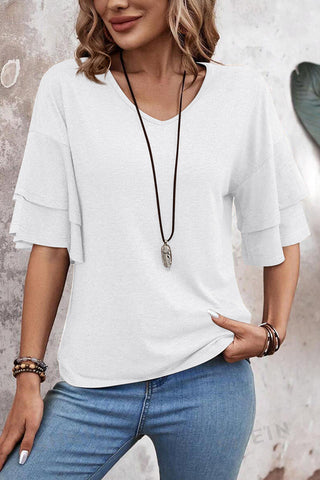 Fashion Solid Color Layered Sleeve Causal Tops