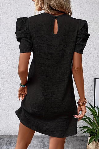 Puff Sleeve Solid Color Mini Dress